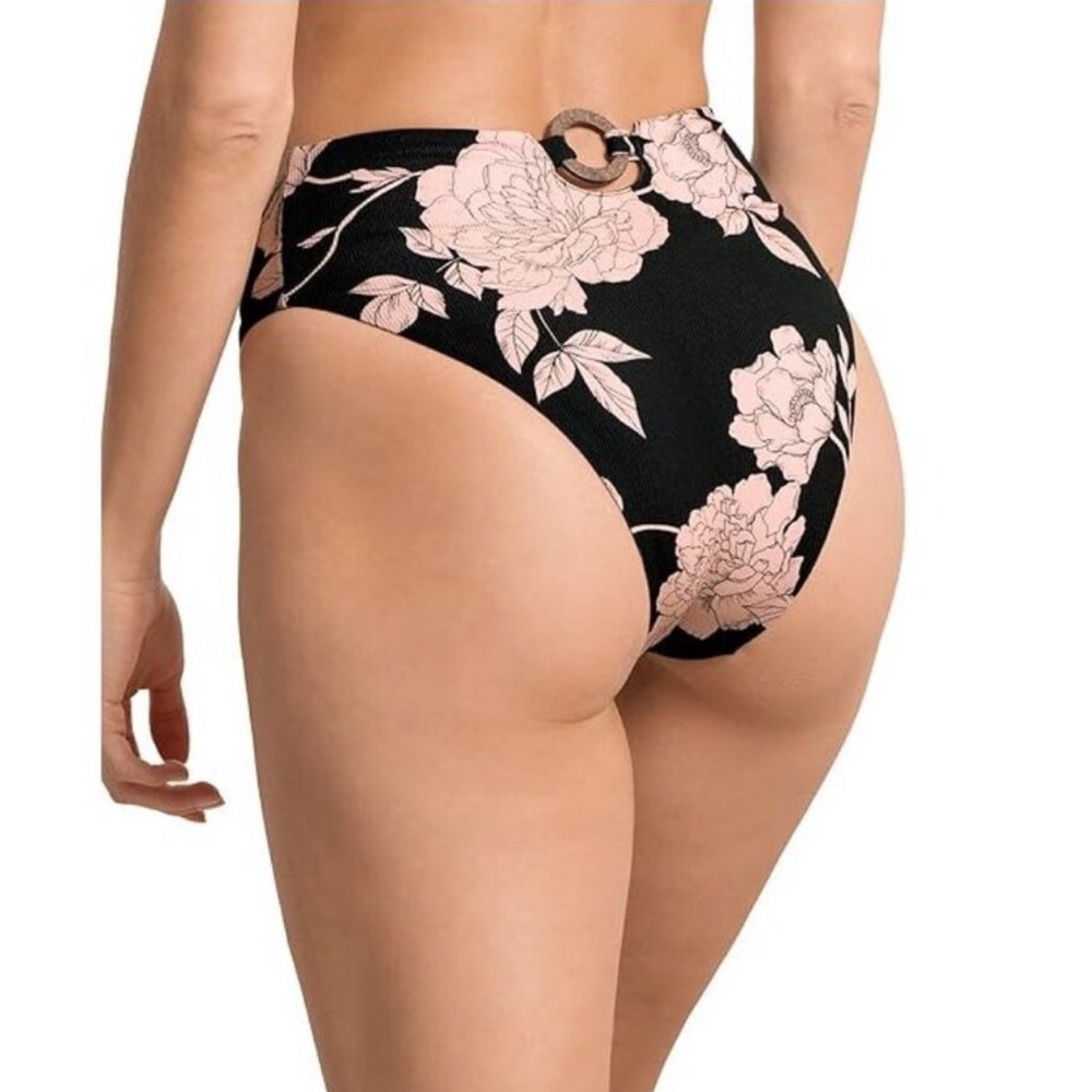 Maaji black and blush evening bloom Floral High Waisted reversible Bikini Bottom
